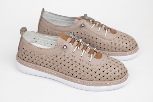 Women's perforated genuine leather shoes JOHAN 6020 Sand
