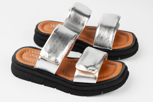 Women's genuine leather slippers DOGATI 751 Silver