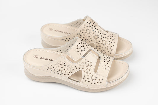 Women's comfort clogs, natural leather 017-2 Beige