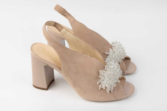 Women's sandals made of genuine suede leather with cutouts SALA 20284 Beige velour