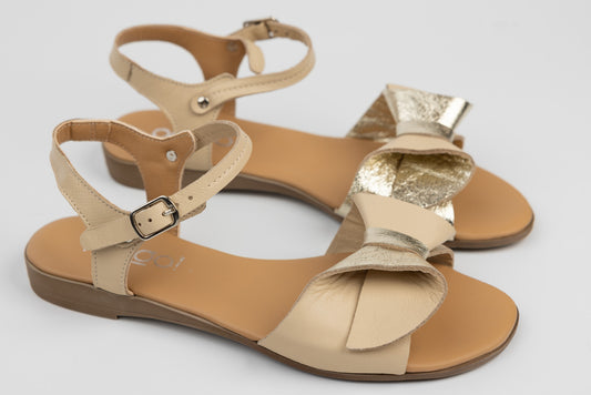 Women's sandals made of genuine leather PREGO 409 Golden beige