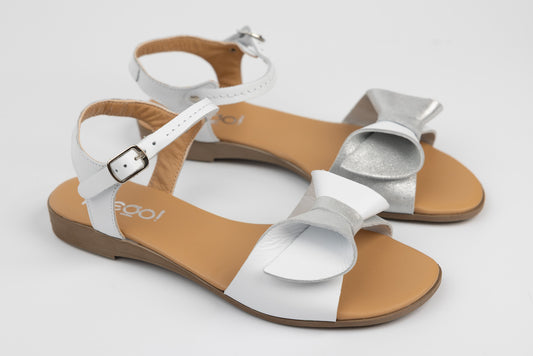 Women's sandals made of genuine leather PREGO 409 Silver white