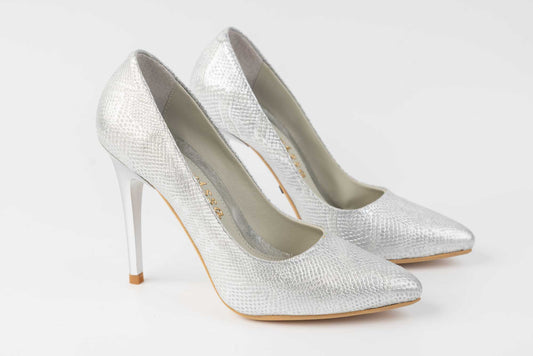 Elegant women's shoes made of genuine leather LARISA Selena Silver Snake