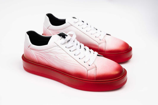 Men's casual genuine leather shoes 9800 White Red