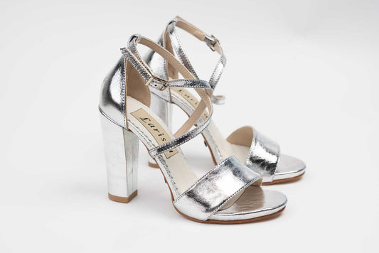 Elegant women's sandals made of genuine leather LARISA 2-41 Crystal silver