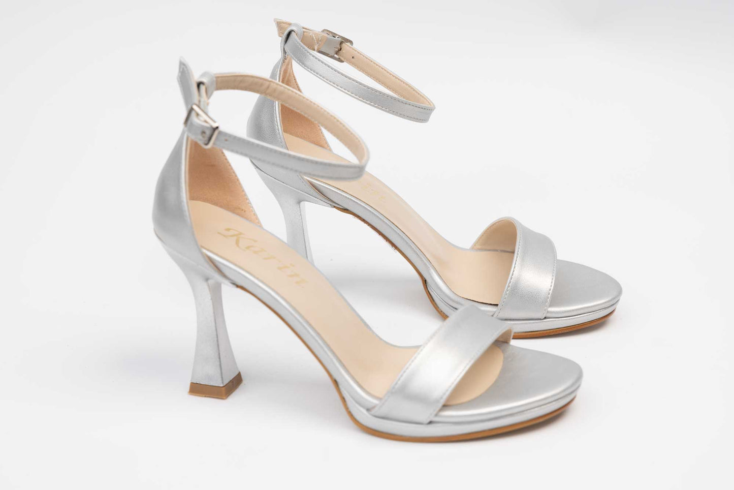 Elegant women's sandals made of eco-leather KARIN 501 Box silver