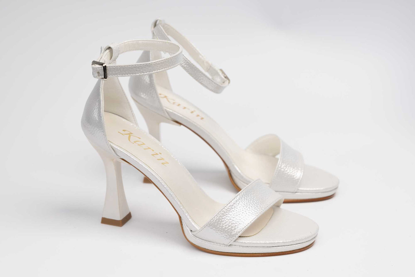 Bridal sandals made of eco-leather KARIN 501 White croco (pearlescent)