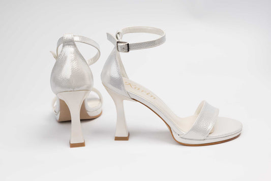 Bridal sandals made of eco-leather KARIN 501 White croco (pearlescent)