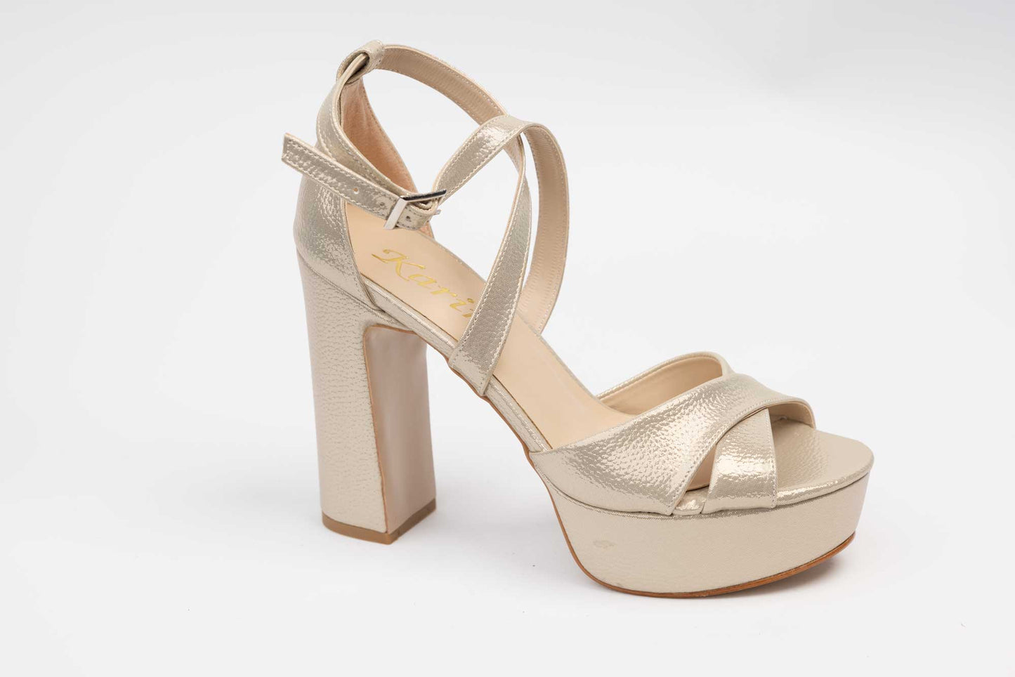 Elegant women's sandals made of eco-leather KARIN 7230 X Gold Croco (pearlescent)