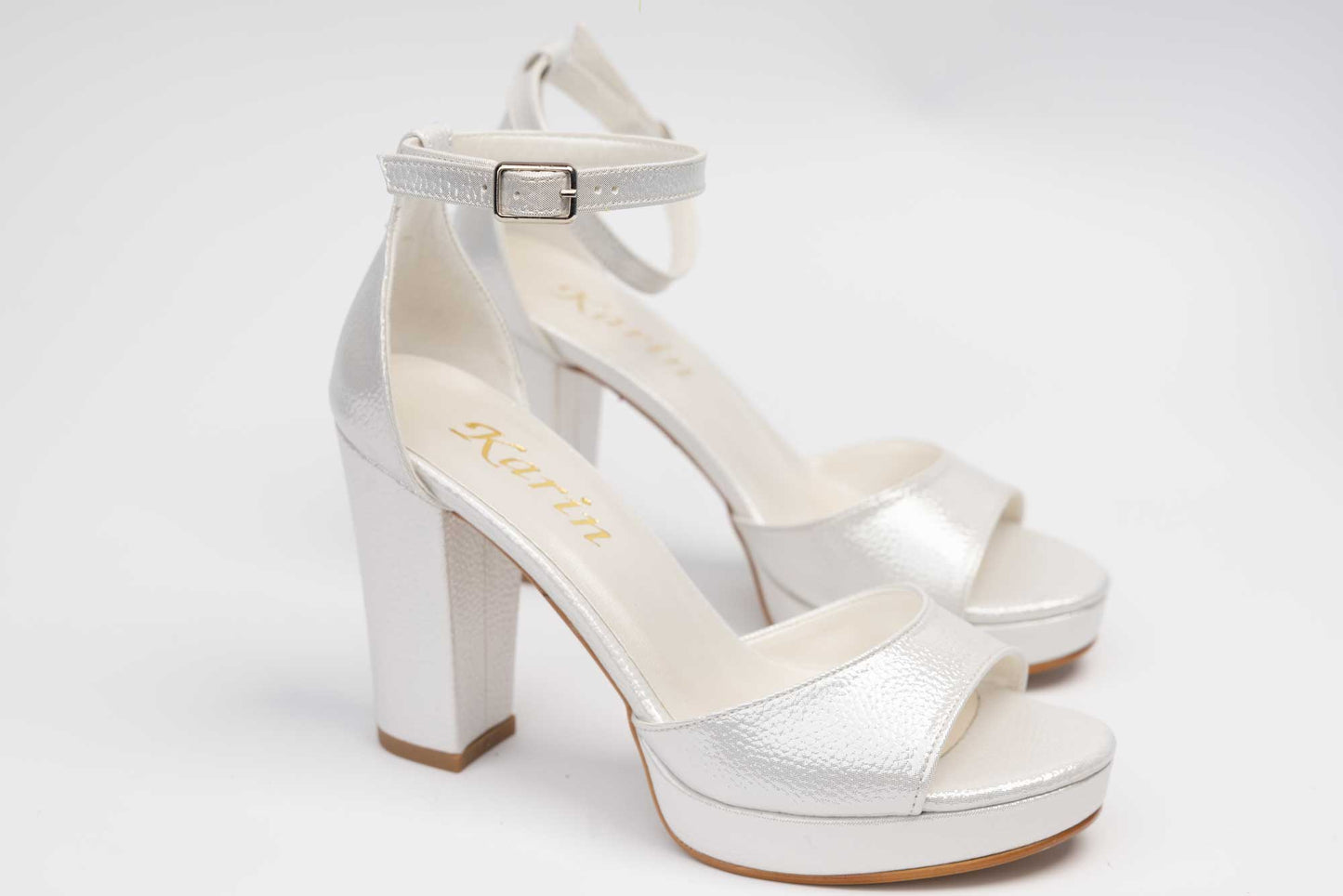 KARIN 6295 ecological leather bridal sandals Pearl white (croco)