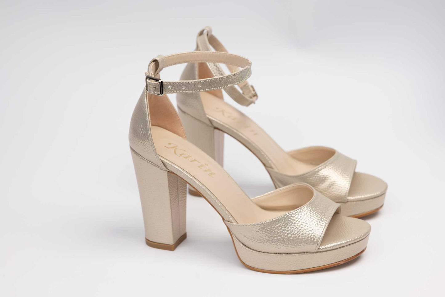 Elegant women's sandals made of eco-leather KARIN 6295 Pearly gold (croco)