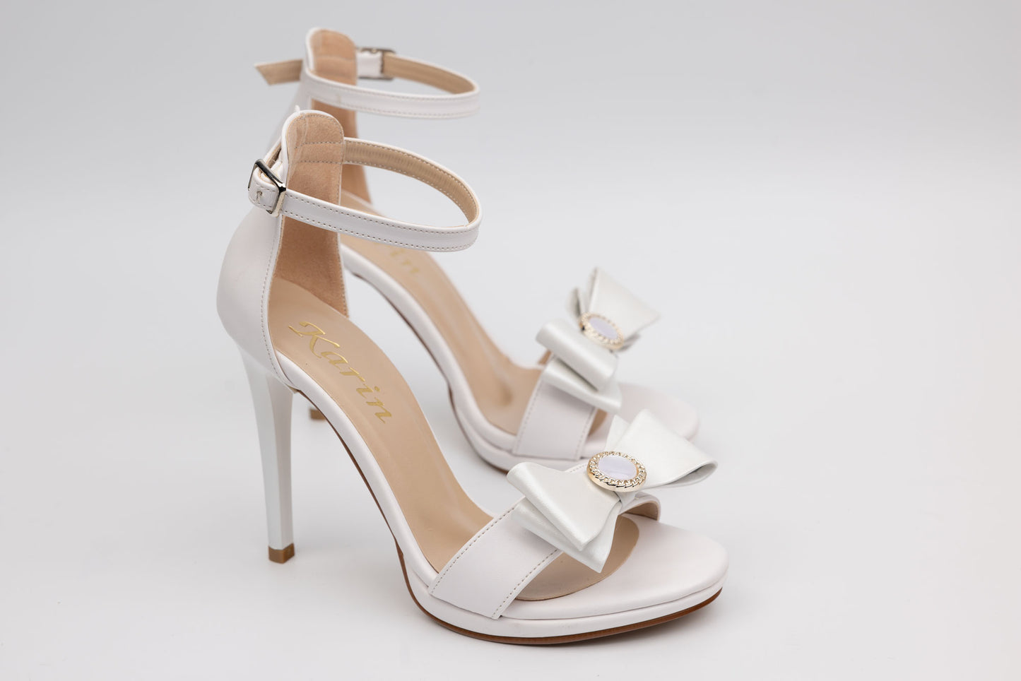 Sandale mireasa piele ecologica KARIN 6300 Alb accesoriu F