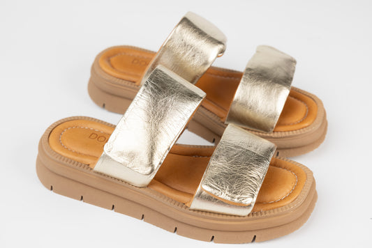 Women's genuine leather slippers DOGATI 751 gold