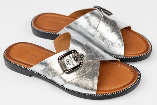 Women's genuine leather slippers DOGATI 11002 Silver