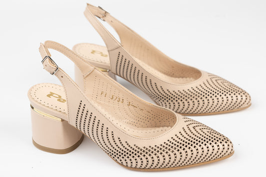 Pantofi dama decupați piele naturală PERLA 3733 Bej