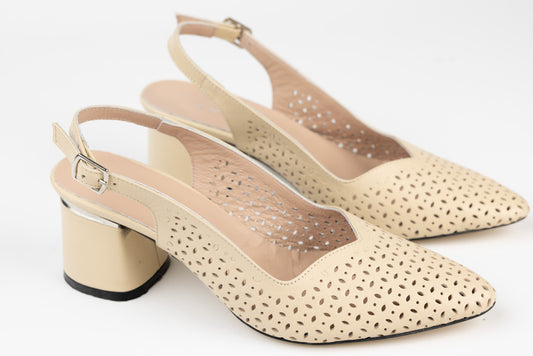 Women's cut-out genuine leather shoes LSD 1596 Beige perforated