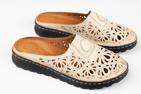 Women's genuine leather clogs LSD 0162 Beige