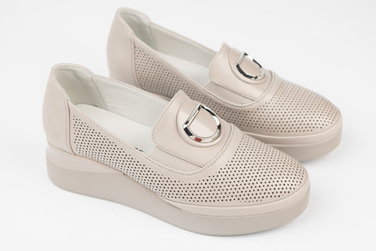 Pantofi dama casual piele naturala BETINA 6500 Vizon perforat