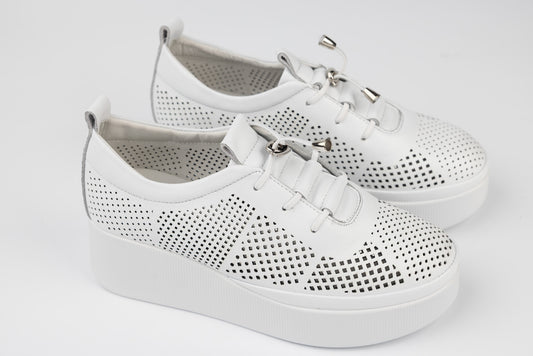 Pantofi dama casual piele naturala BETINA 5683 Alb perforat