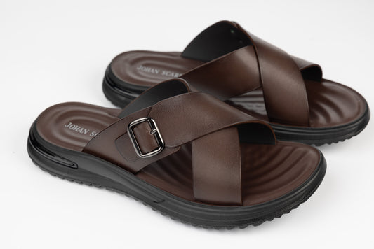 Men's genuine leather slippers JOHAN 202-405 Brown