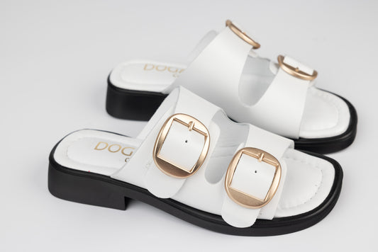 Women's genuine leather slippers DOGATI 19708 White