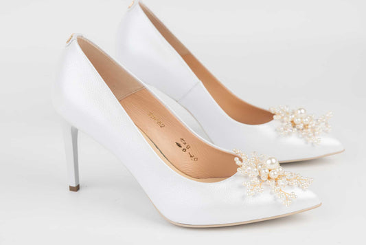 SALA 20062 Natural leather bridal shoes Pearl white