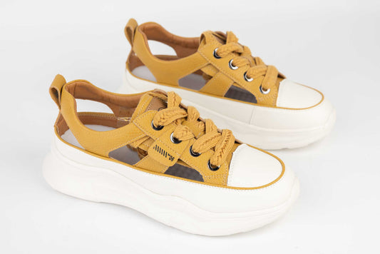 Women's sports sneakers natural leather FRANCO GERARDO 208 Taupe cut out