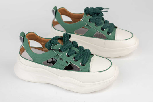 Women's sports sneakers natural leather FRANCO GERARDO 208 Green cut out