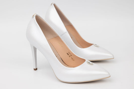 SALA 1810 white genuine leather bridal shoes Small crystal