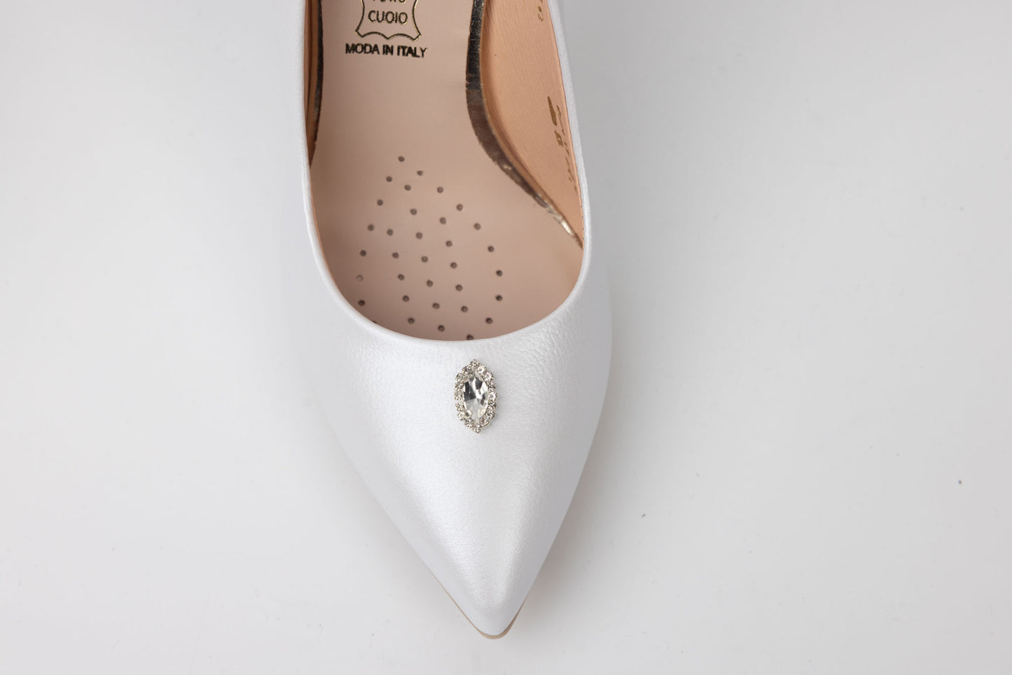 SALA 1810 white genuine leather bridal shoes Small crystal