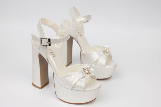 Karin 7171 white croco satin flower bridal sandals with pearls