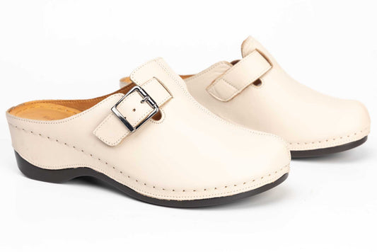 Women's genuine leather clogs LSD 522 beige