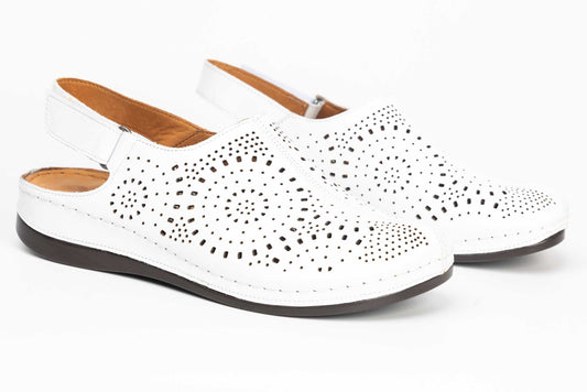 Women's perforated clogs made of natural leather LSD 322 white