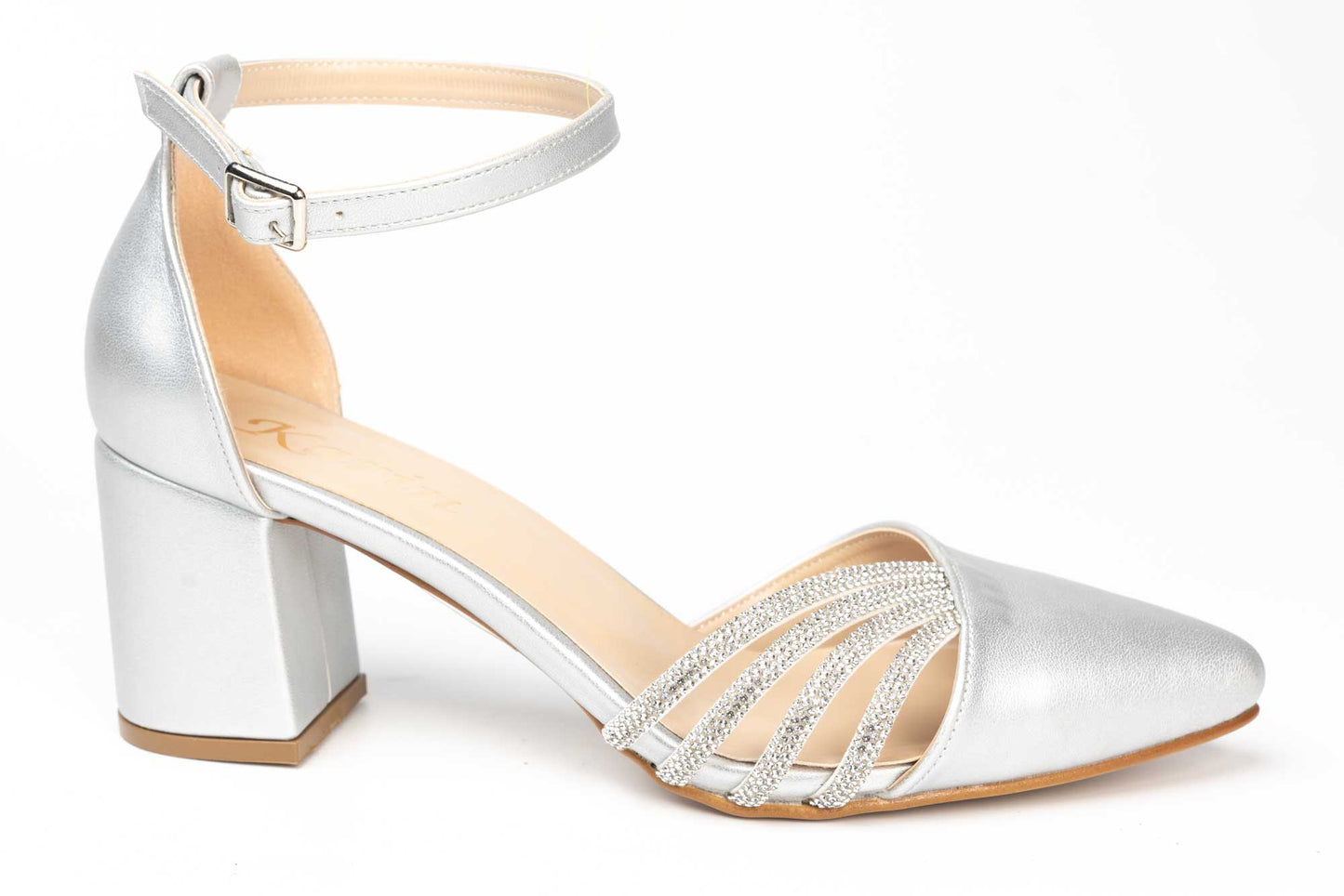 Pantofi dama decupati din piele eco KARIN 17 argintiu box