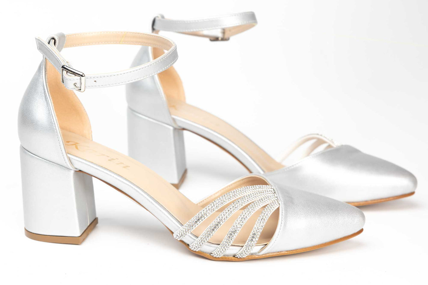 Pantofi dama decupati din piele eco KARIN 17 argintiu box