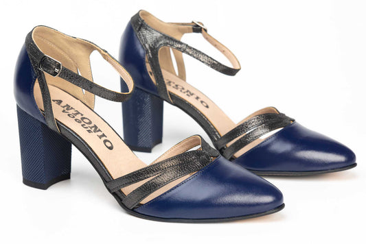 Women's cut-out shoes made of genuine leather ANTONIO 34216 petrol blue