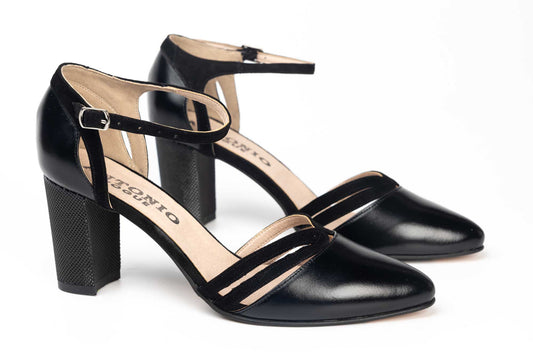 Women's cut-out shoes made of genuine leather ANTONIO 34216 black velvet box