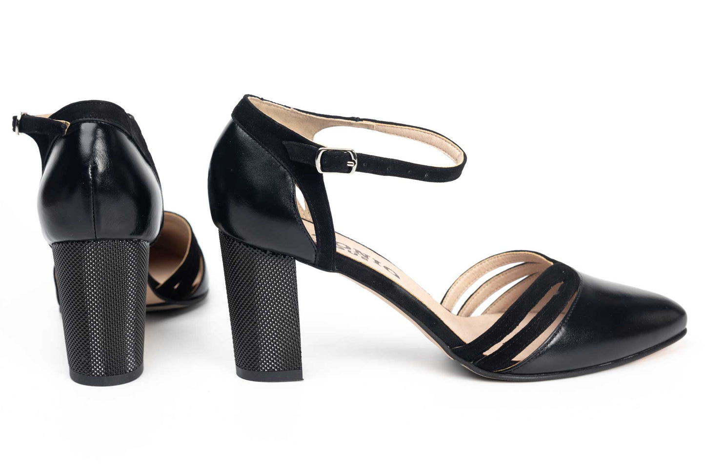 Pantofi dama decupati din piele naturala ANTONIO 34216 negru box velur