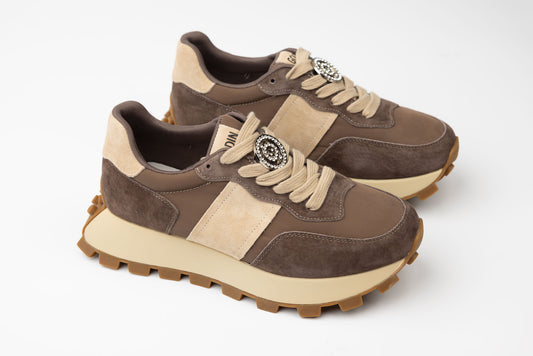 Adidasi dama piele naturală cu textil GOODIN 112 Maro