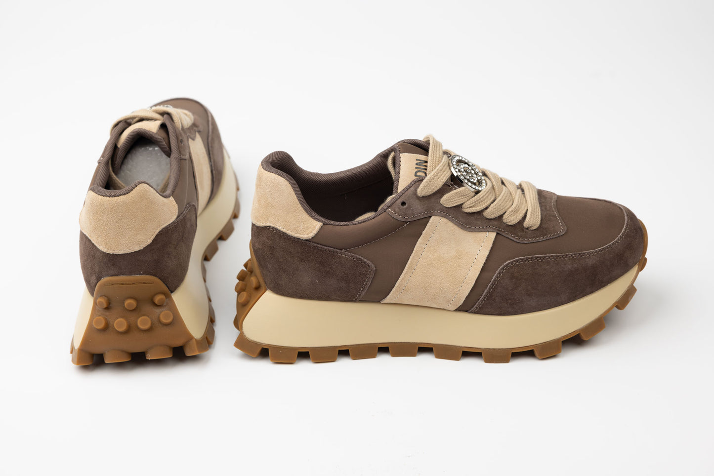 Adidasi dama piele naturală cu textil GOODIN 112 Maro