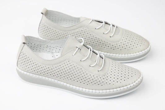 Women's perforated genuine leather shoes GREEN SPORT 110 Grey