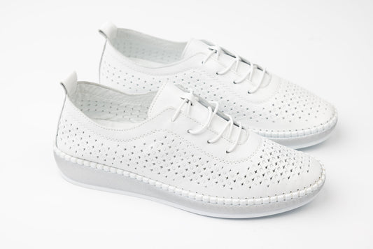 Pantofi dama piele naturală perforata GREEN SPORT 110 Alb