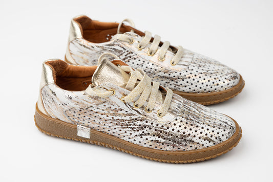 Pantofi dama piele naturală perforata 04 Alb auriu