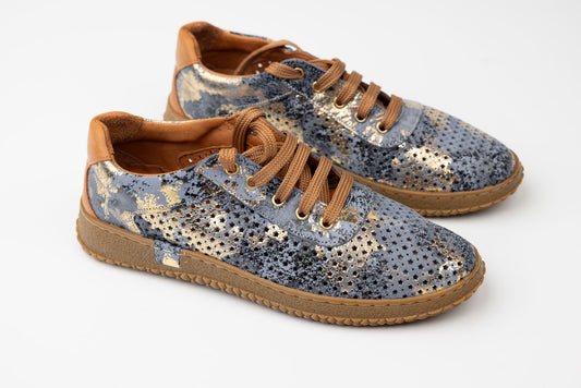 Pantofi dama piele naturală perforata LSD 04 Blue auriu