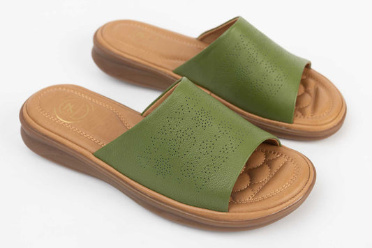 Women's genuine leather flip-flops 50028 Green