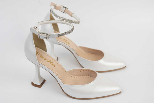 Cut-out bridal shoes made of genuine leather PERLA 3314 Pearl white