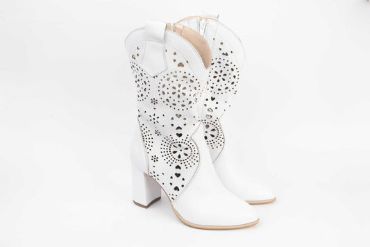 Women's summer boots, natural perforated leather PERLA 1919-2 White