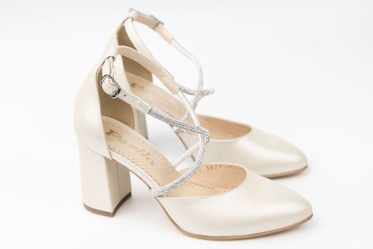 Women's genuine leather shoes PERLA 3671 Pearl beige