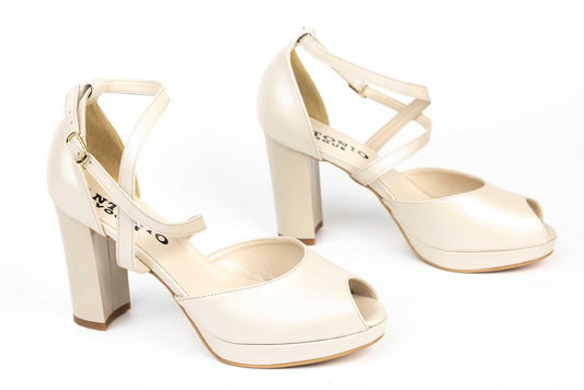 ANTONIO 1954 genuine leather bridal sandals, beige mother-of-pearl sim