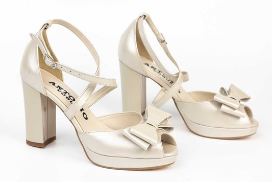 ANTONIO 1954 genuine leather bridal sandals, beige mother-of-pearl FD